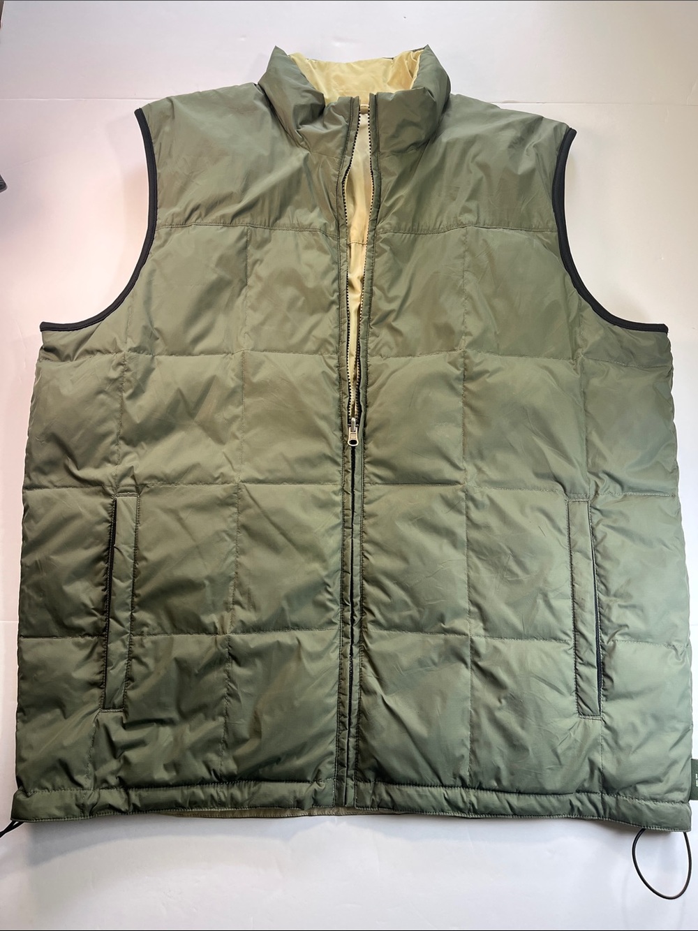 Eddie Bauer Men's Olive Green Goose Down Puffer Vest Sz L Tall